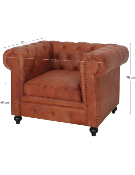 Fauteuil Chesterfield cuir véritable marron Lavenham  - 5