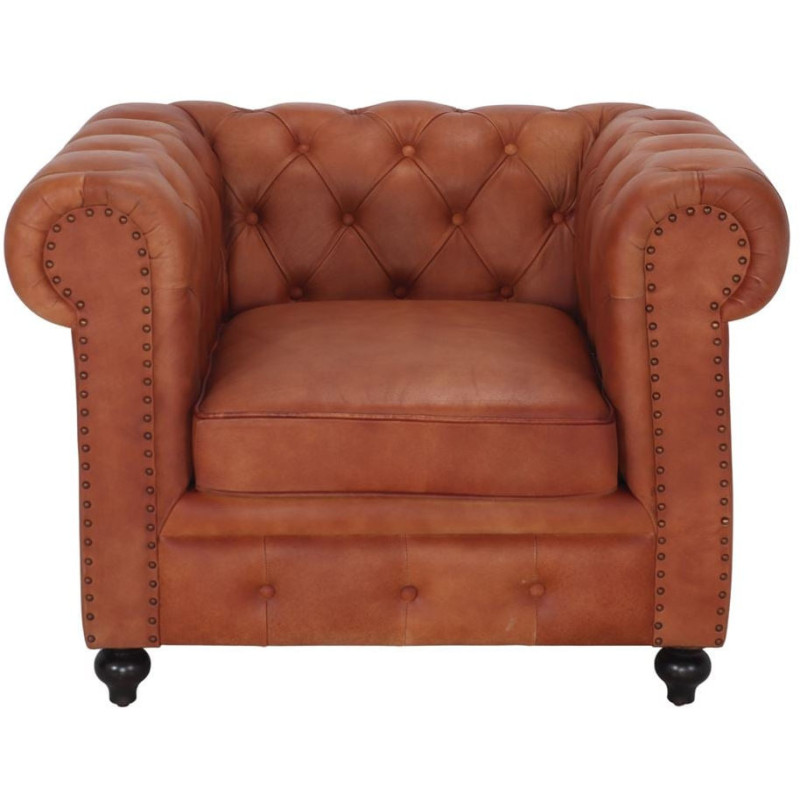 Fauteuil Chesterfield cuir véritable marron Lavenham  - 2