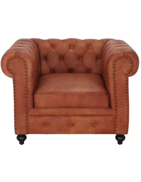 Fauteuil Chesterfield cuir véritable marron Lavenham  - 2
