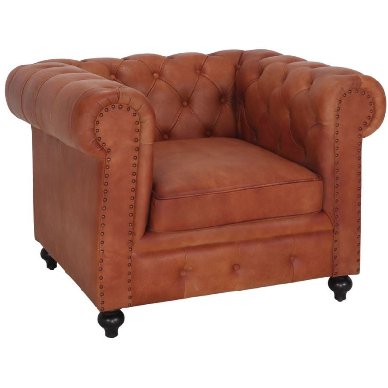 Fauteuil Chesterfield cuir véritable marron Lavenham  - 1