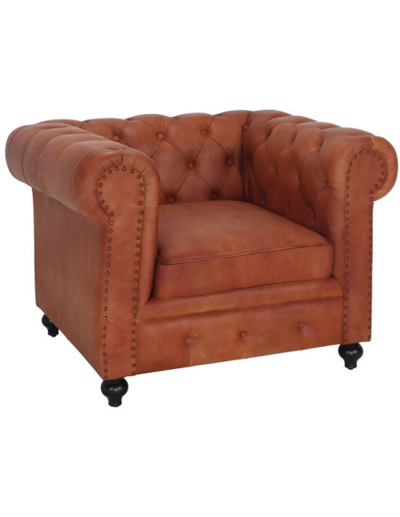 Fauteuil Chesterfield cuir véritable marron Lavenham  - 1