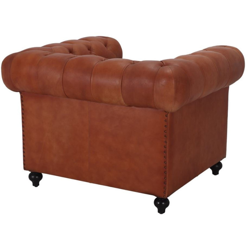 Fauteuil Chesterfield cuir véritable marron Lavenham  - 4