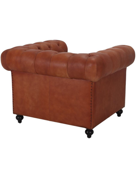 Fauteuil Chesterfield cuir véritable marron Lavenham  - 4