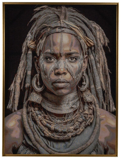 Tableau portrait africain textile 133x180 cm Djenne Ixia - 1