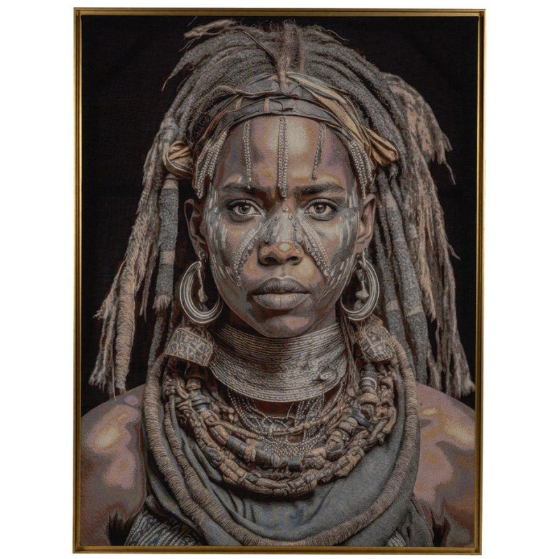 Tableau portrait africain textile 133x180 cm Djenne Ixia - 1