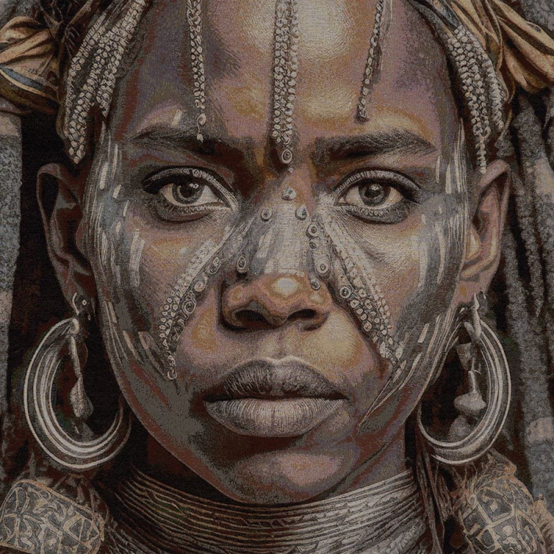 Tableau portrait africain textile 133x180 cm Djenne Ixia - 2