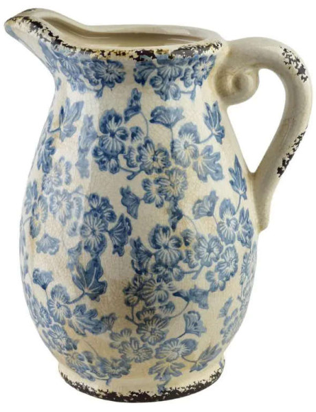 Grand vase pichet céramique fleurs bleues 27,5 cm Kutahya  - 1