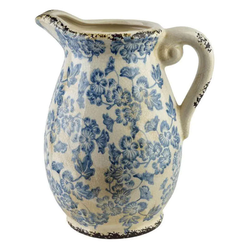 Grand vase pichet céramique fleurs bleues 27,5 cm Kutahya  - 1