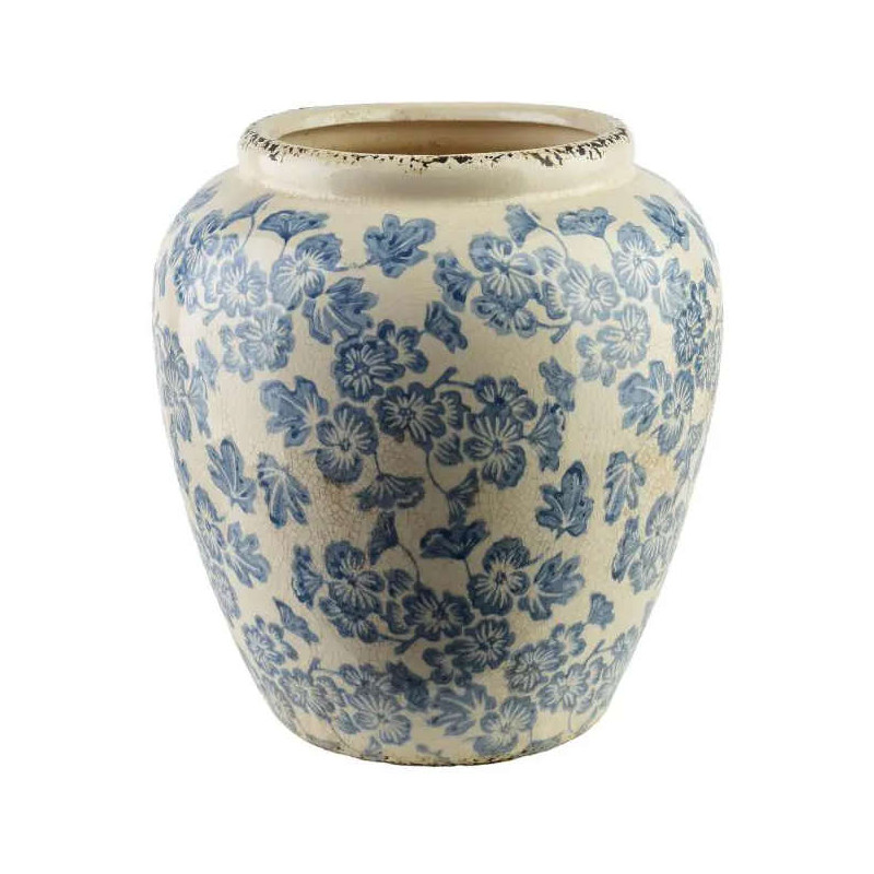Vase boule céramique fleurs bleues 23,5 cm Kutahya  - 1