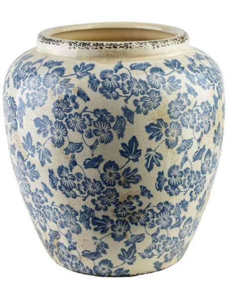 Grand vase boule céramique fleurs bleues 29 cm Kutahya  - 1