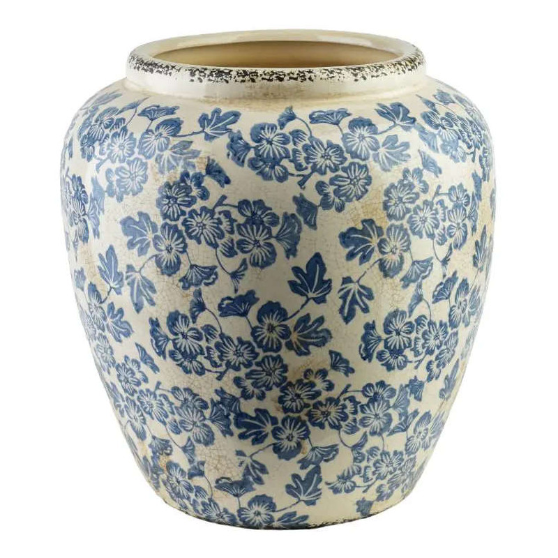 Grand vase boule céramique fleurs bleues 29 cm Kutahya  - 1