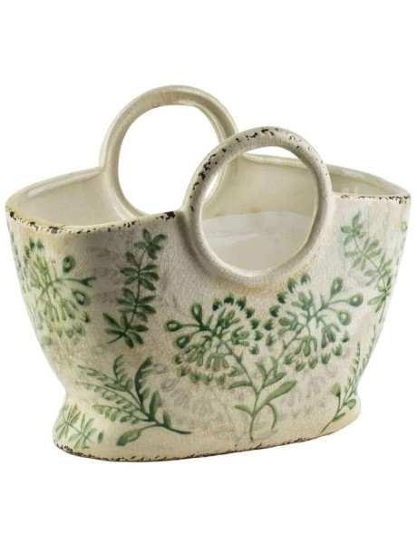 Cache-pot céramique feuillage vert 27 cm Avanos  - 1
