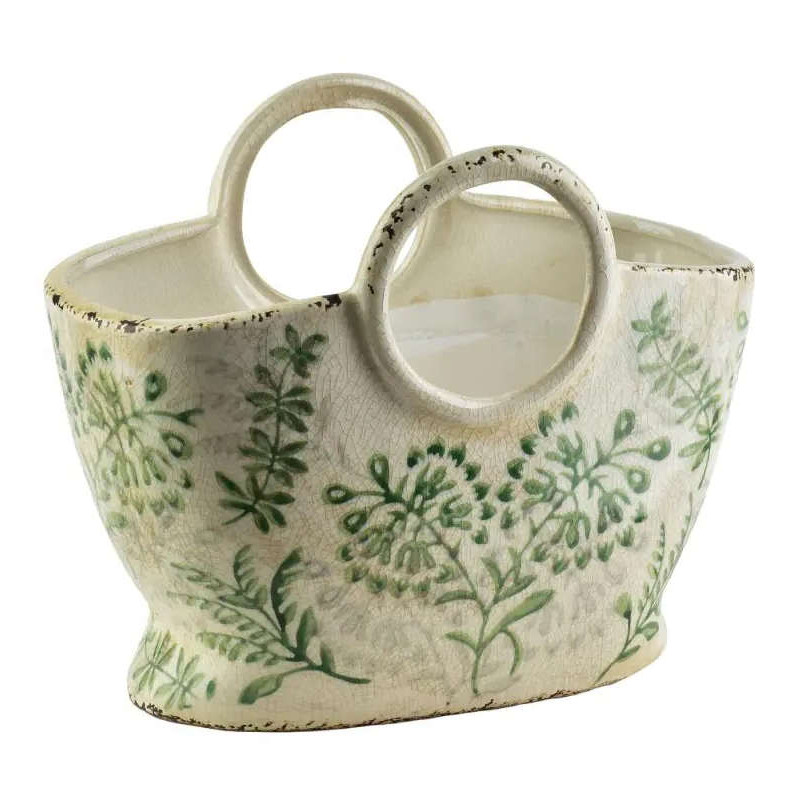 Cache-pot céramique feuillage vert 27 cm Avanos  - 1