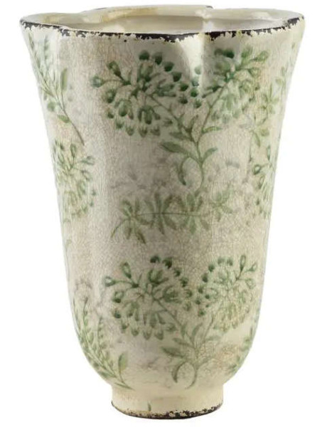 Vase évasé céramique feuillage vert 24,5 cm Avanos  - 1