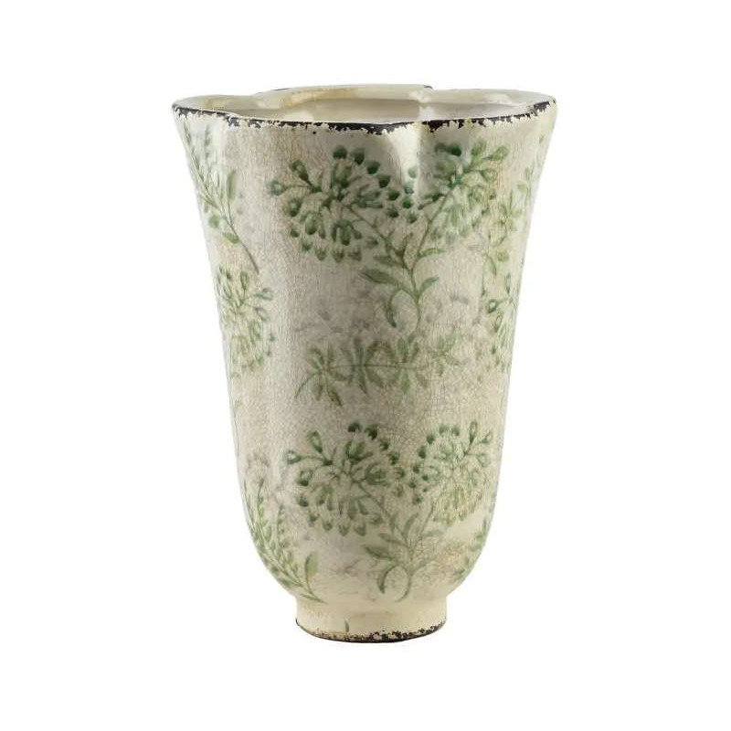 Vase évasé céramique feuillage vert 24,5 cm Avanos  - 1