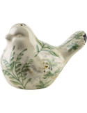 Statuette oiseau céramique feuillage vert 12,8 cm Tokoname