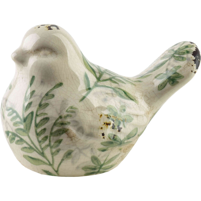 Statuette oiseau céramique feuillage vert 12,8 cm Tokoname  - 1