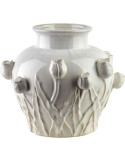 Vase boule céramique tulipes relief 27 cm Iznik
