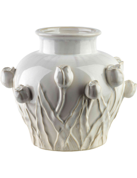 Vase boule céramique tulipes relief 27 cm Iznik  - 1