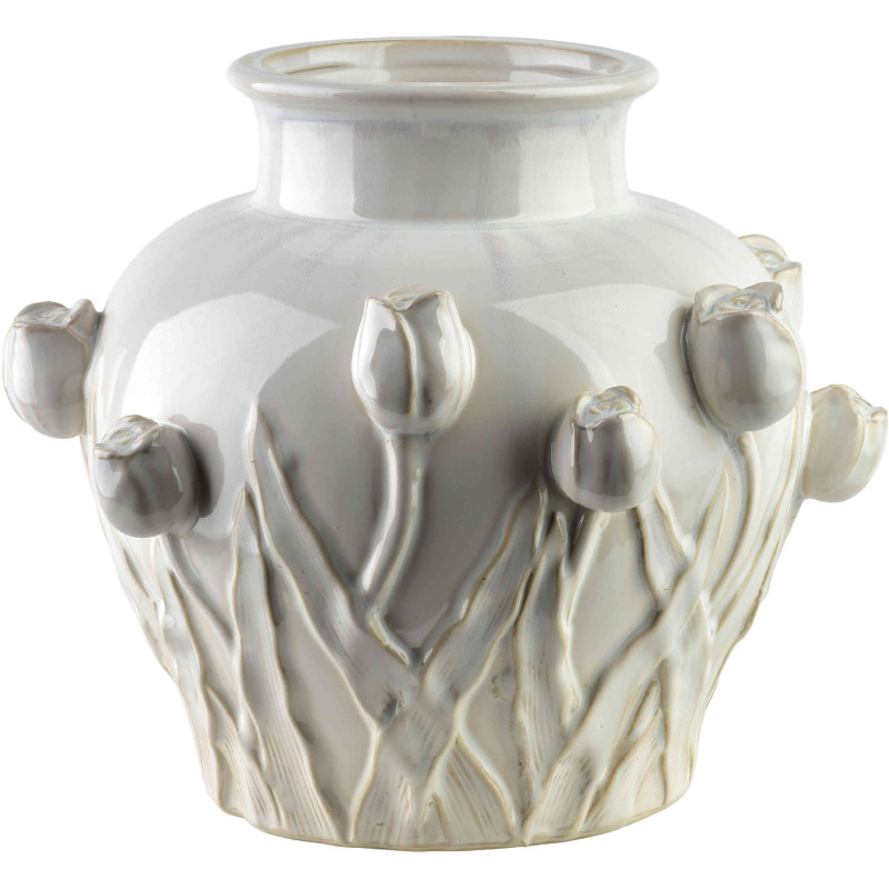 Vase boule céramique tulipes relief 27 cm Iznik  - 1