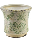 Cache-pot céramique feuillage vert 19,5 cm Ficulle