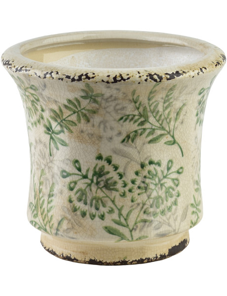 Cache-pot céramique feuillage vert 19,5 cm Ficulle  - 1