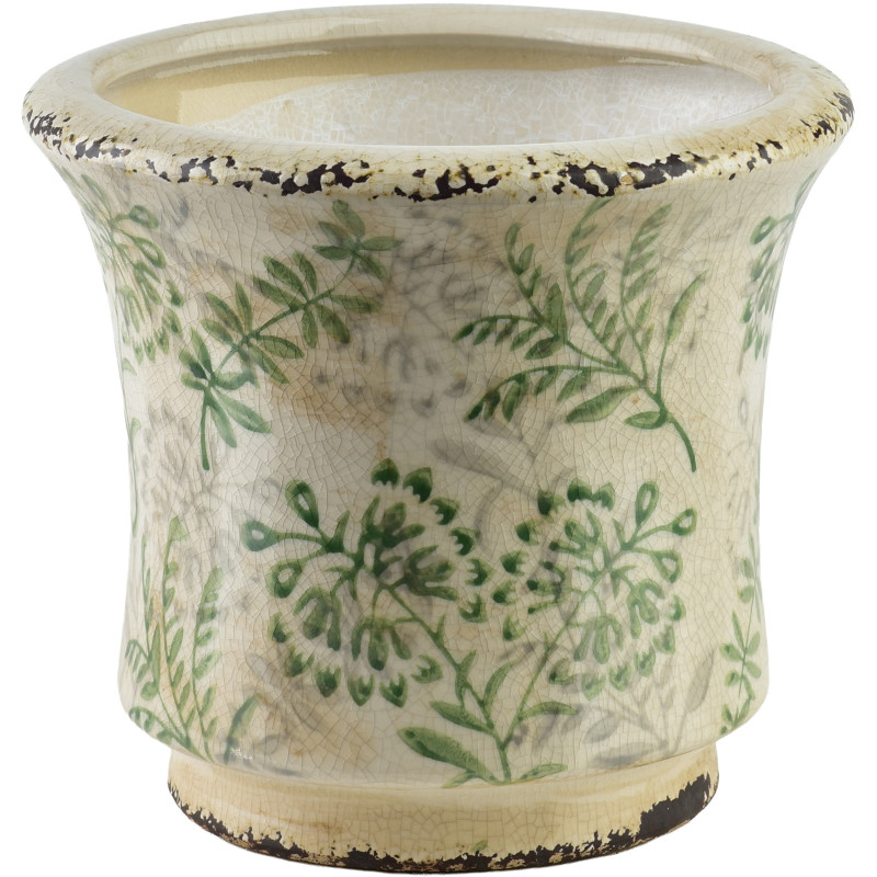 Cache-pot céramique feuillage vert 19,5 cm Ficulle  - 1