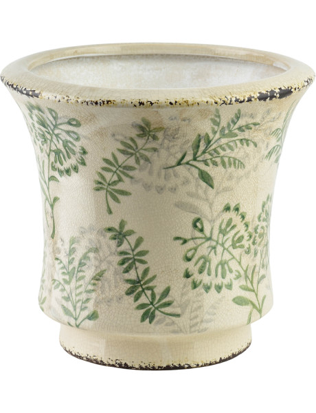 Grand cache-pot céramique feuillage vert 24 cm Ficulle  - 1