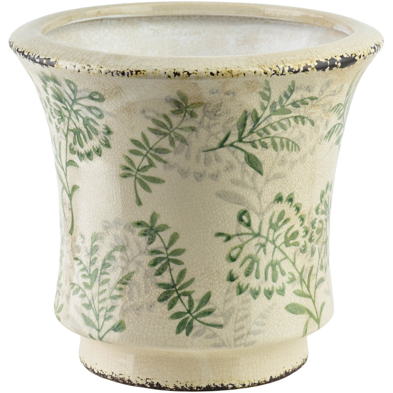 Grand cache-pot céramique feuillage vert 24 cm Ficulle  - 1