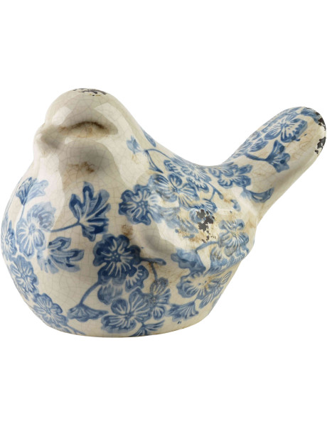 Statuette oiseau céramique fleurs bleues 17 cm Tokoname  - 1