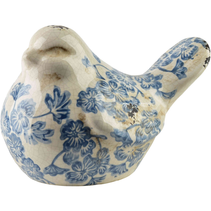 Statuette oiseau céramique fleurs bleues 17 cm Tokoname  - 1