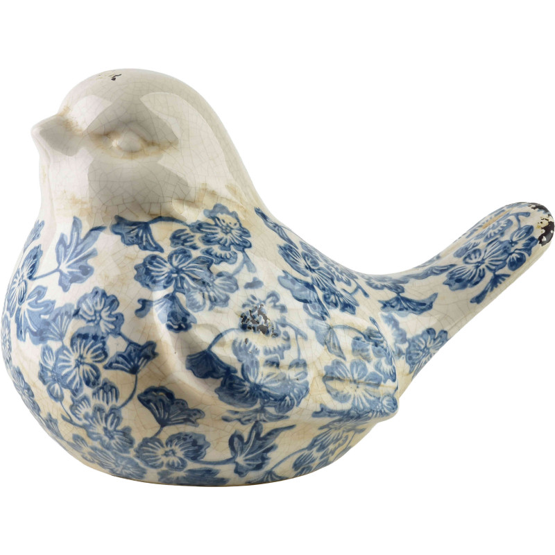 Statuette oiseau céramique fleurs bleues 24,5 cm Tokoname  - 1