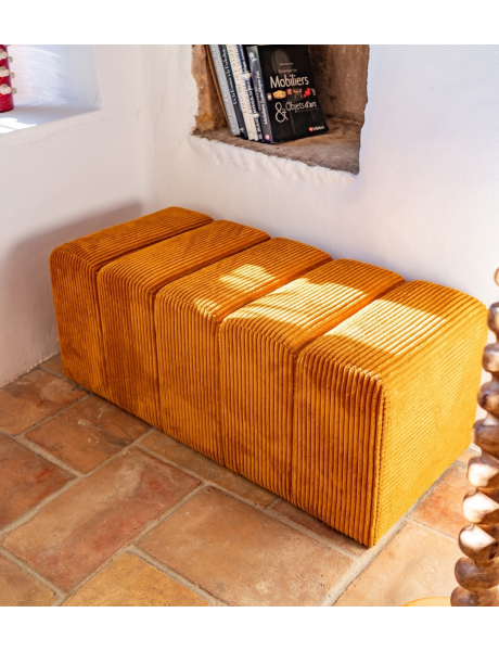 Banc bout de lit tissu côtelé miel 98 cm Melvin  - 2