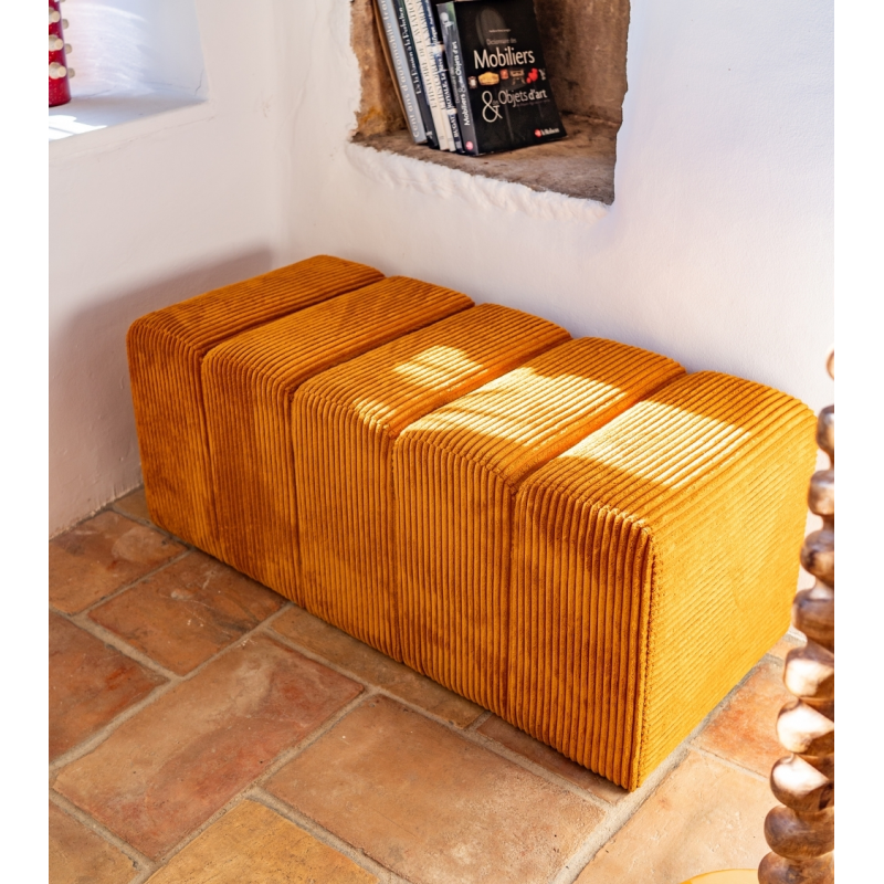 Banc bout de lit tissu côtelé miel 98 cm Melvin  - 2