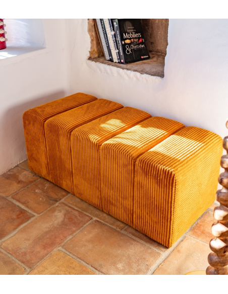 Banc bout de lit tissu côtelé miel 98 cm Melvin  - 2
