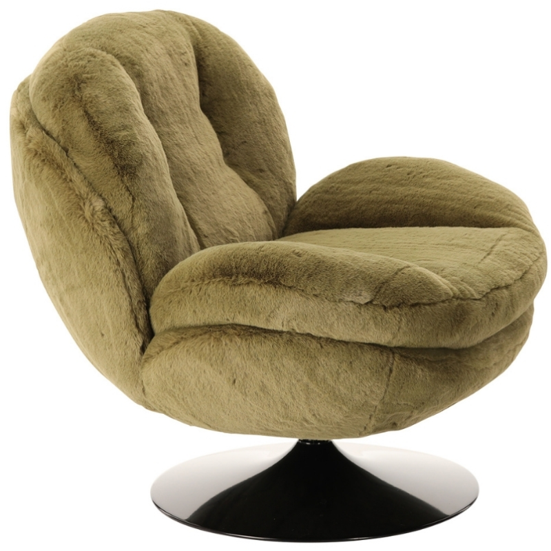 Fauteuil pivotant fausse fourrure kaki Memento  - 3