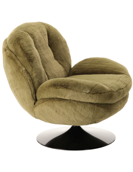 Fauteuil pivotant fausse fourrure kaki Memento  - 3