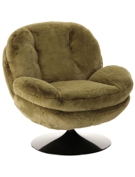 Fauteuil pivotant fausse fourrure kaki Memento  - 1