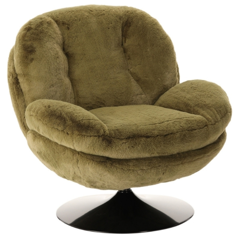 Fauteuil pivotant fausse fourrure kaki Memento  - 1