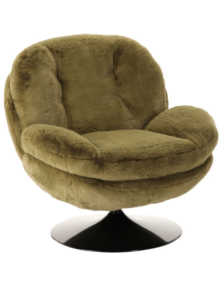 Fauteuil pivotant fausse fourrure kaki Memento  - 1