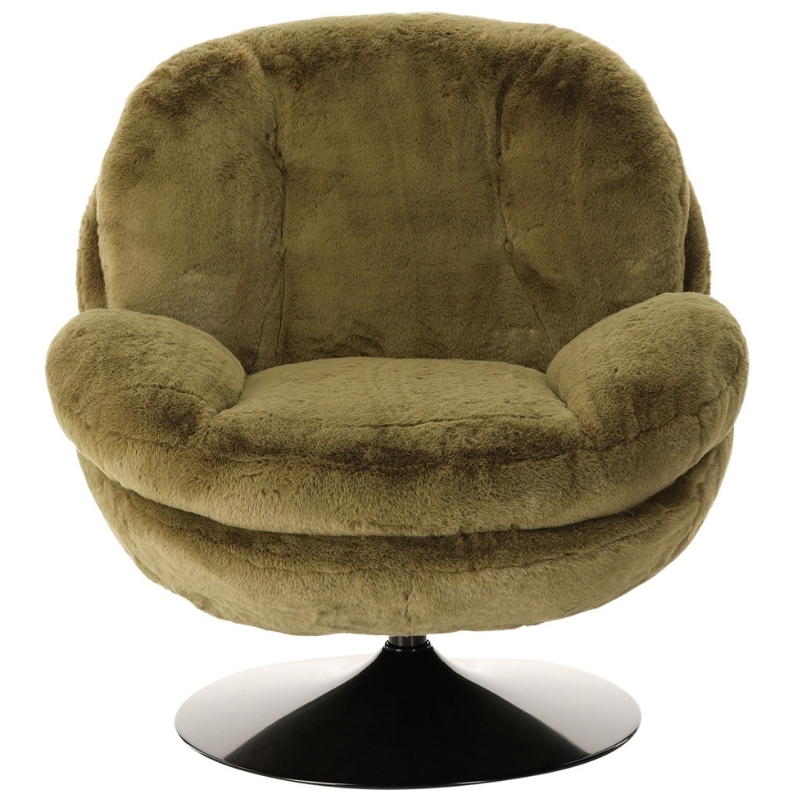 Fauteuil pivotant fausse fourrure kaki Memento  - 2