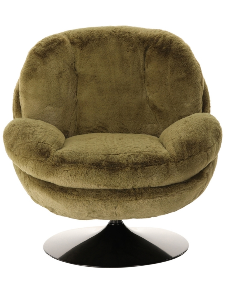 Fauteuil pivotant fausse fourrure kaki Memento  - 2