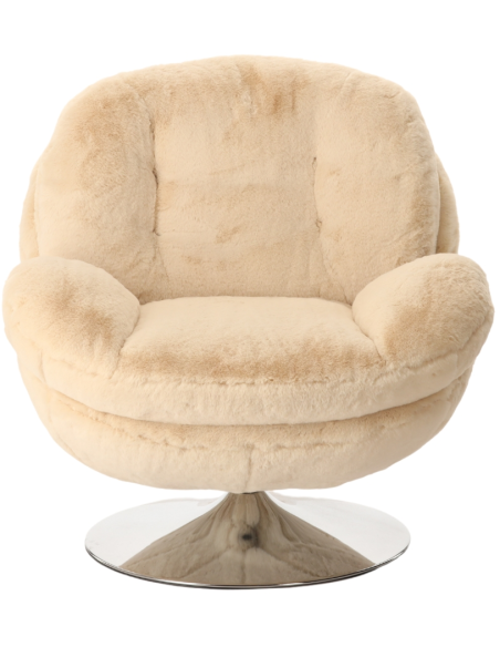 Fauteuil pivotant fausse fourrure blanc cassé 86x81x83 cm Memento  - 2