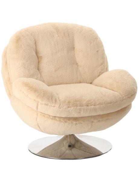 Fauteuil pivotant fausse fourrure blanc cassé 86x81x83 cm Memento  - 1