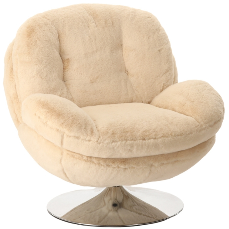 Fauteuil pivotant fausse fourrure blanc cassé 86x81x83 cm Memento  - 1
