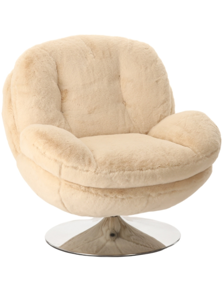 Fauteuil pivotant fausse fourrure blanc cassé 86x81x83 cm Memento  - 1