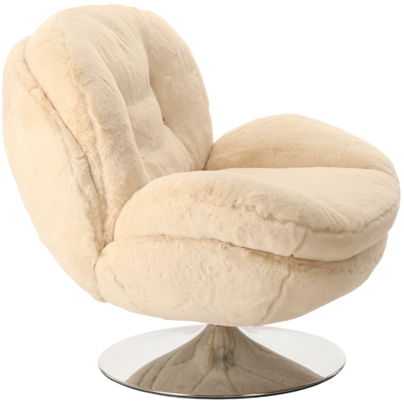 Fauteuil pivotant fausse fourrure blanc cassé 86x81x83 cm Memento  - 3