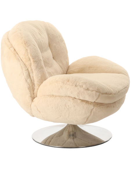 Fauteuil pivotant fausse fourrure blanc cassé 86x81x83 cm Memento  - 3