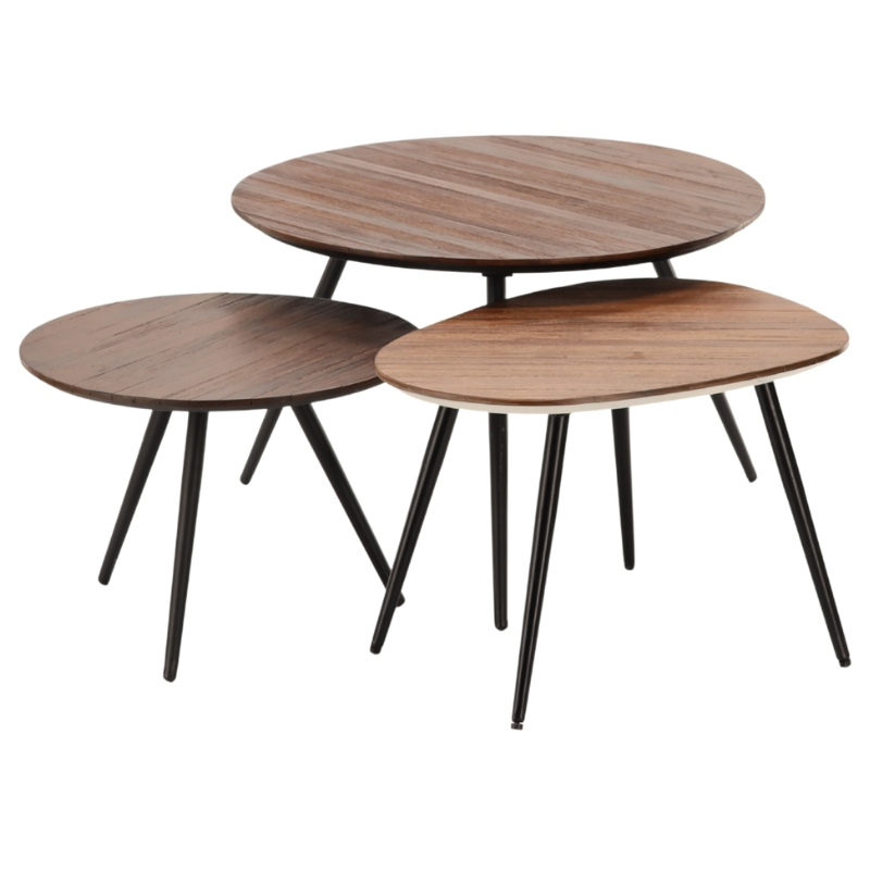 Tables basses gigognes bois recyclé métal Simone  - 1