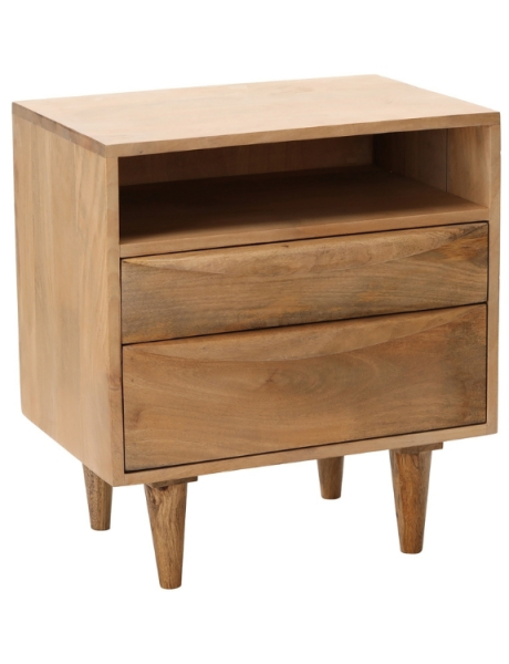 Table de chevet manguier 2 tiroirs et niche 55 cm Barjac  - 1